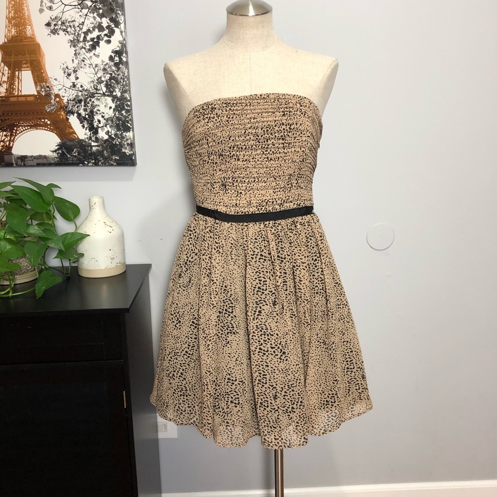Guess Strapless Animal Print Mini Dress - Tan and Black